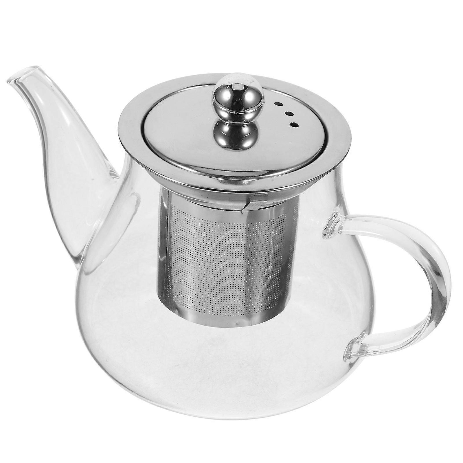 Pear Shaped Teapot Healthy Glass Kettle With Metal Strainer Elegant Handle For Tea Brewing Clear 400Ml