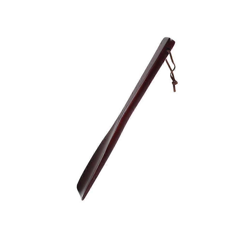 Wooden Shoe Horn Tool with Long Handle for Home Use Coffee Color Plastic Material 1 Piece S Size