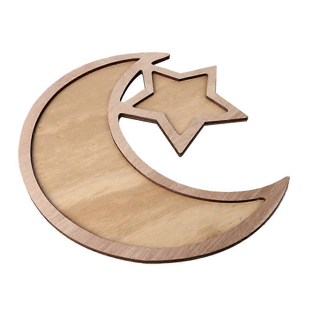 Snack Plate Star Moon Engraved Serving Dish Natural Wood Food Tray For Festivals And Dinner Table 1Pack