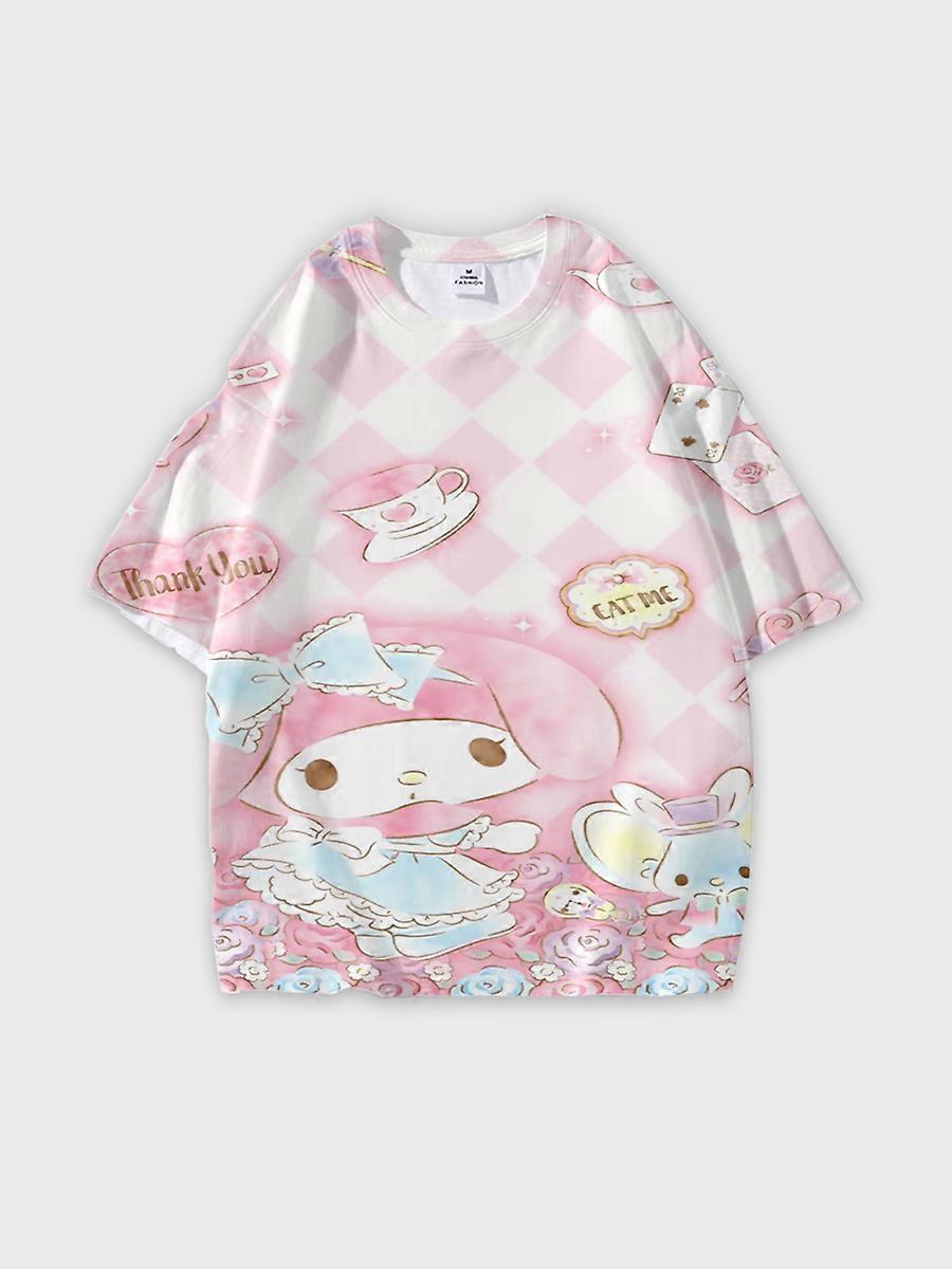 T-shirt girocollo Cartoon Pattern manica corta sciolta M252