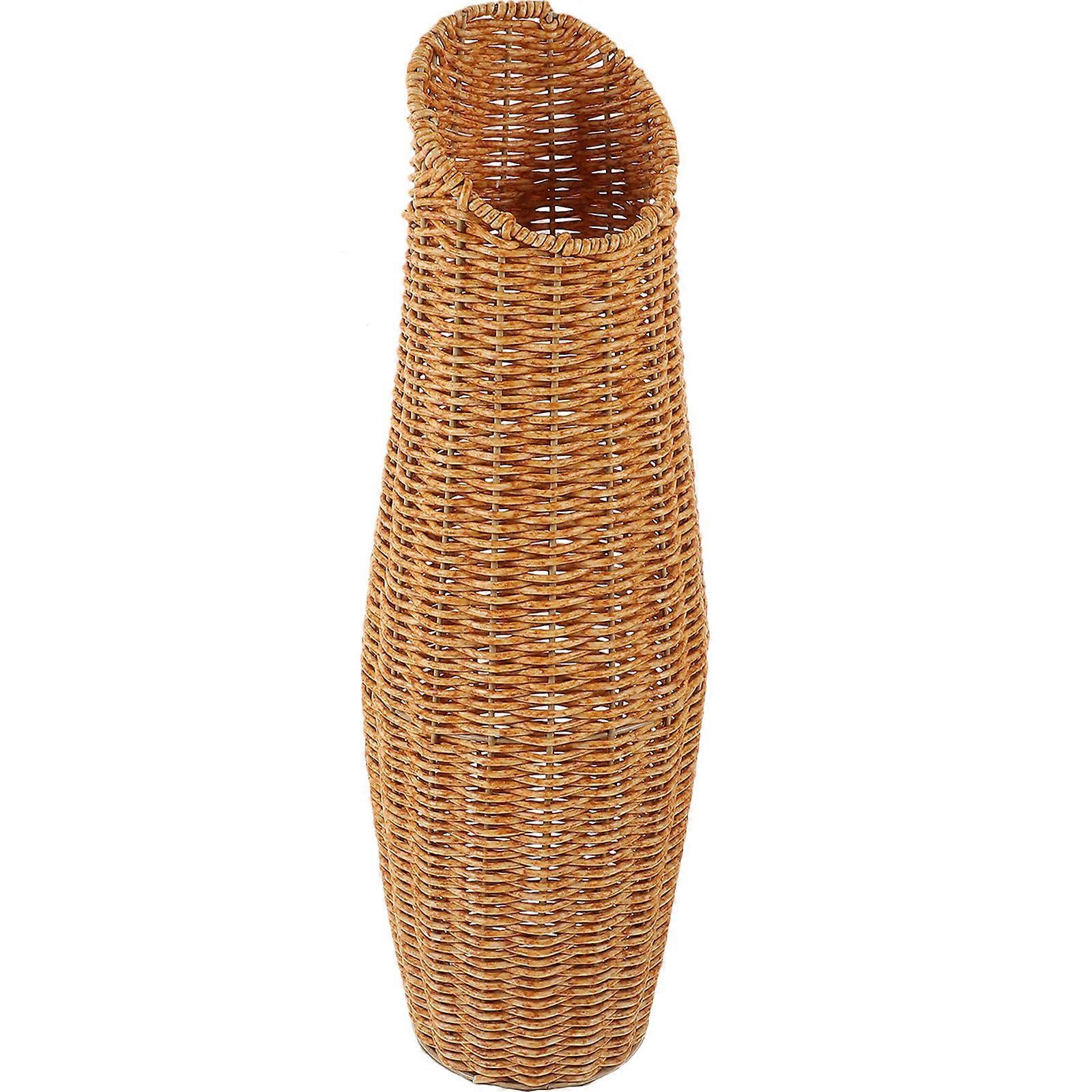Imitation Rattan Floor Vase for Home or Office – Lightweight Decorative Flower Holder for Artificial or Dried Arrangements, Elegant Table Decoration