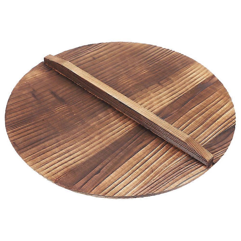 Wooden Wok Lid with Large Handle for Easy Use AntiScalding Design Brown Synthetic Material 24cm