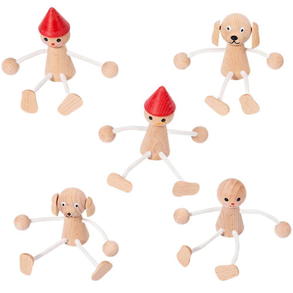 Wooden Peg Dolls with Movable Limbs for Decor and DIY Crafts Assorted Color 5 Pieces
