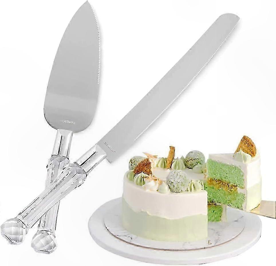 Crystal Handle Cake Knife and Server Set with Gift Box for Special Occasions