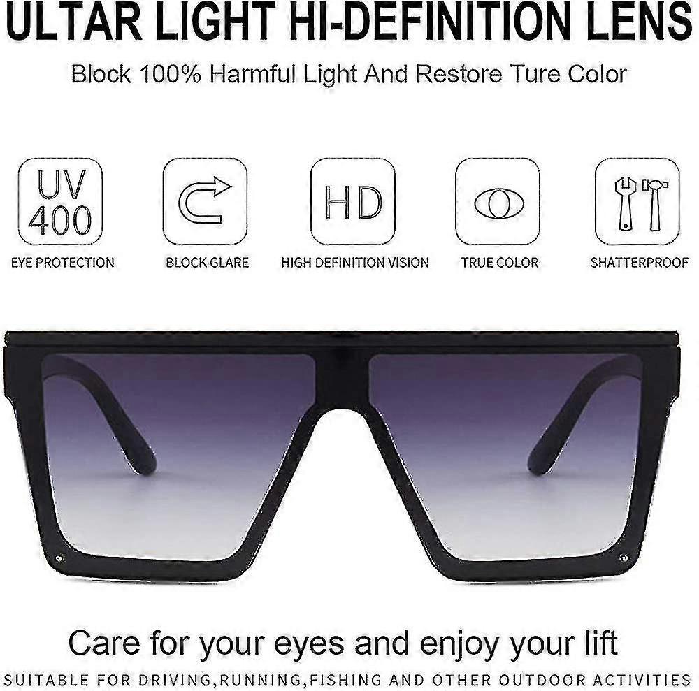 Oversized Fashion Flat Top Sonnenbrille für Männer und Frauen, große schwarze Rahmenschirme