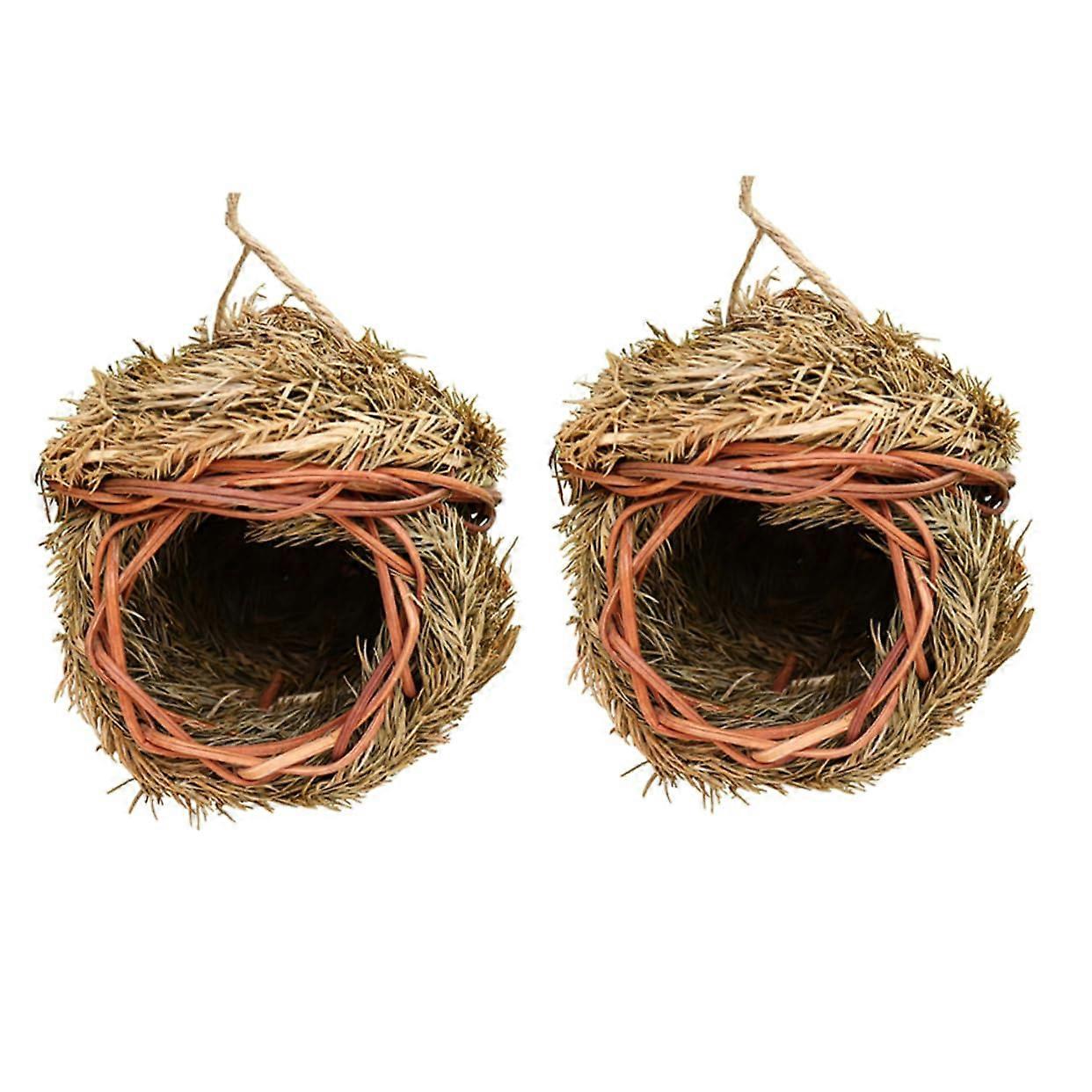 2 pieces Handmade Woven Bird Houses Natural Straw Hanging Bird Cages For Garden And Balcony For Canaries And Parrots Gentle