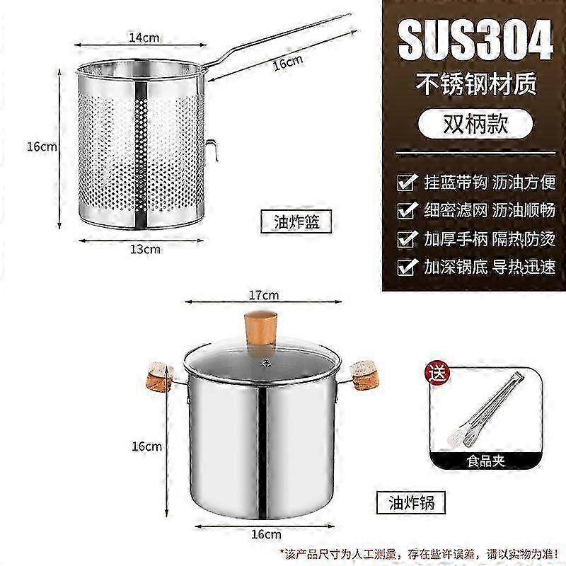 Deep Fryer With Basket: 3l Stainless Steel Deep Fryer Pot With Basket - Double Handle Frying Pot For Frying Boiling And Stewing