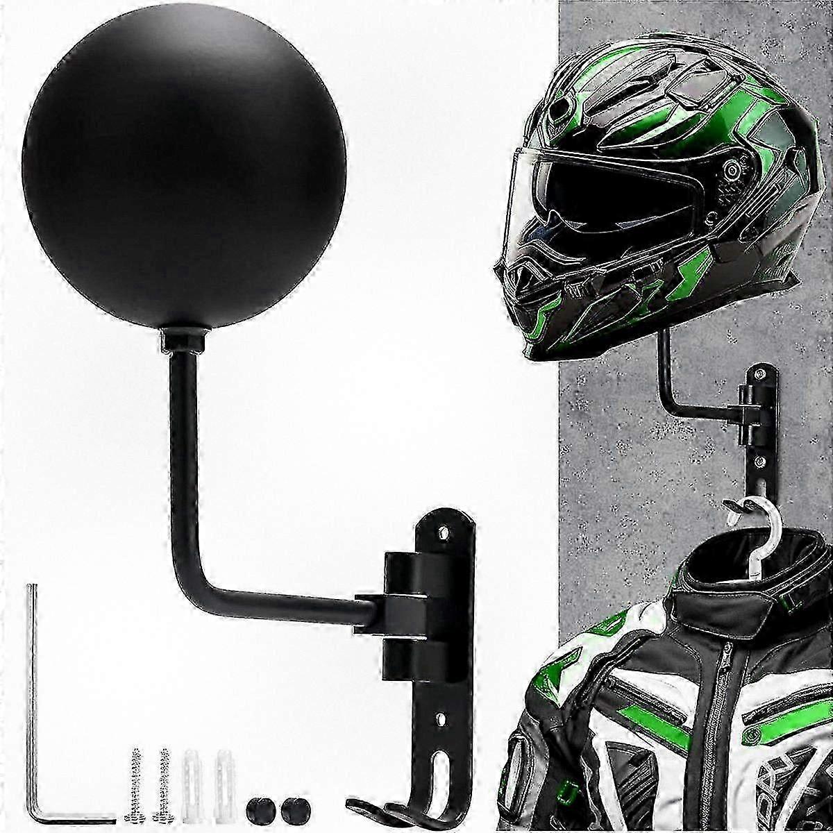Wall Mounted Motorcycle Helmet Stand With Dual Hooks For Safe And Organized Storage -CHAN