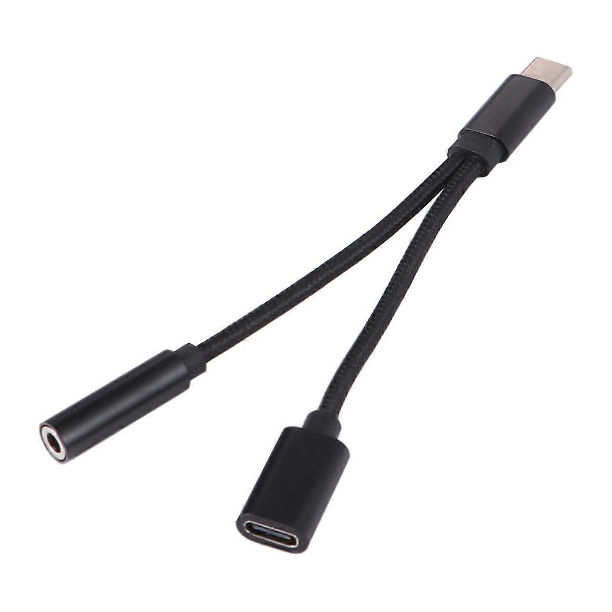 Stylish Type C Earphone Adapter 2 in 1 Charging and Audio Converter (Black)