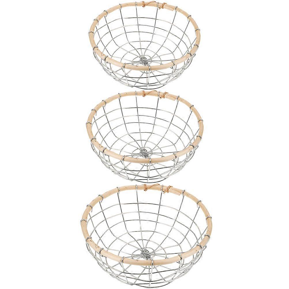 Iron Wire Fruit Basket for Storage Use with Silver Color and Elegant Style 3Pcs 12.5x8x10 Inches