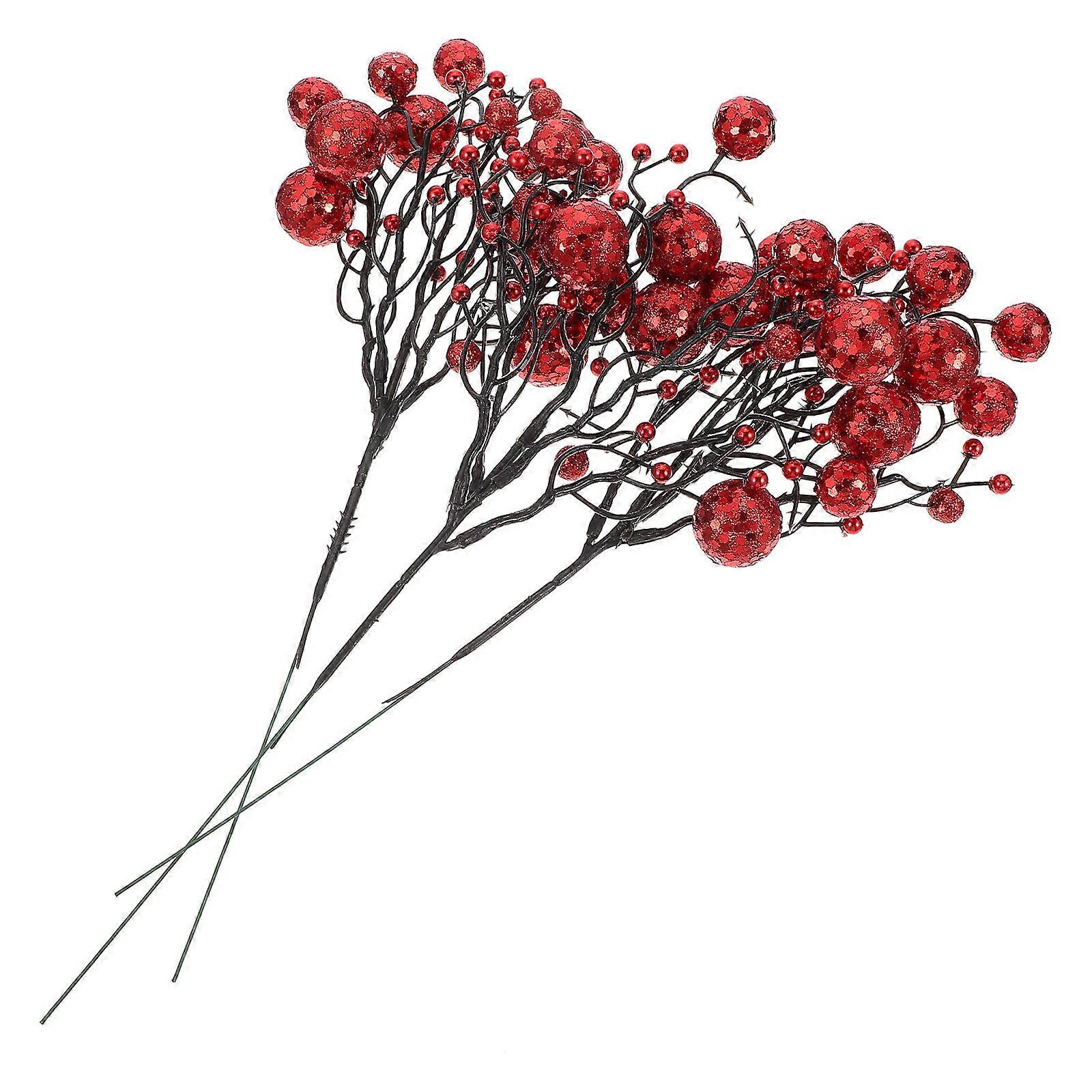Faux Berry Wreath Decor Utilized For Christmas Weddings 3Pcs Red PVC Artificial Ornament Perfect For Seasonal Arrangements