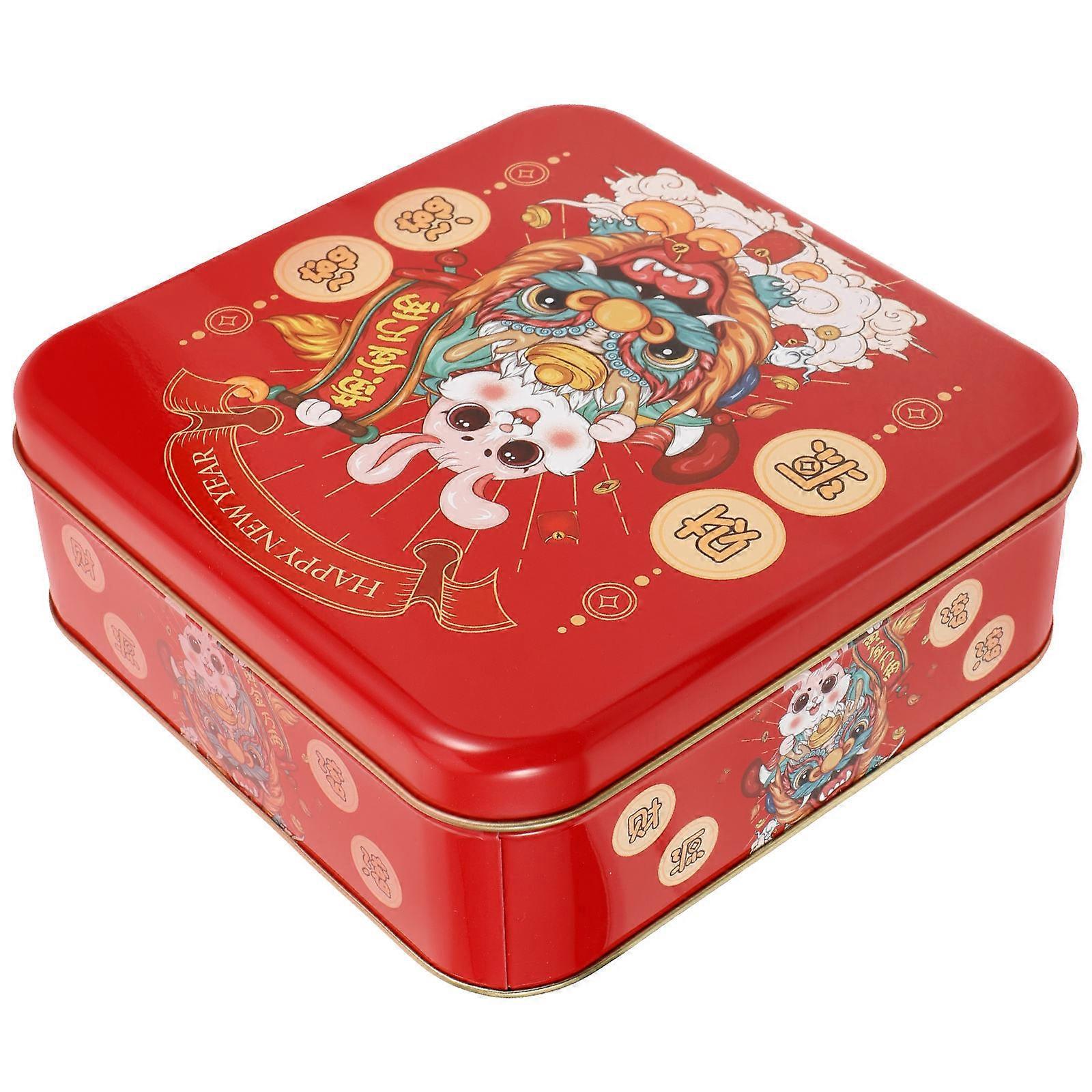 Decorative Candy Storage Box Made Of Iron With Charming Rabbit Pattern For Chinese New Year Events 1Pack