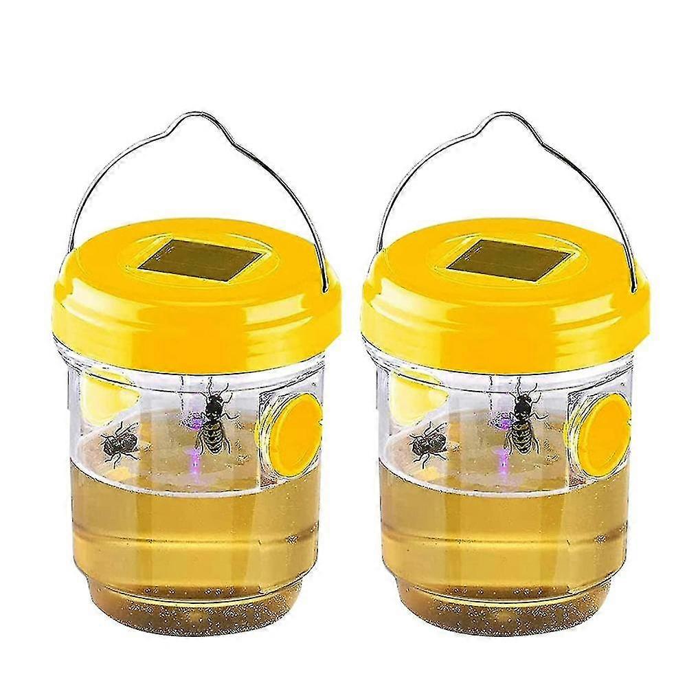 2 Pack Solar Trap Outdoor Hanging, Cather Hanging With Light For Yellow Jackets, Hornets, Bee, Traps