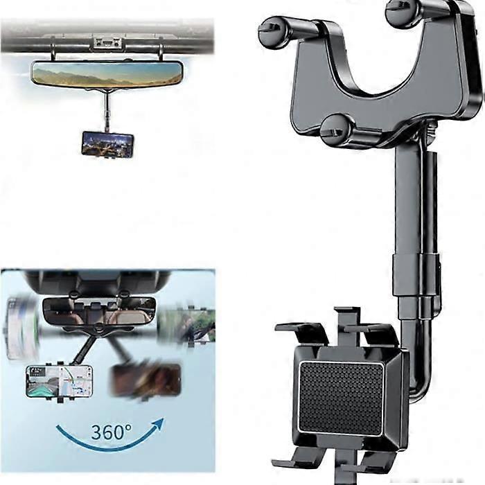 Phone Holder - Unspecified - Rearview Mirror - Adjustable - 360 Rotatable - Black Silicone