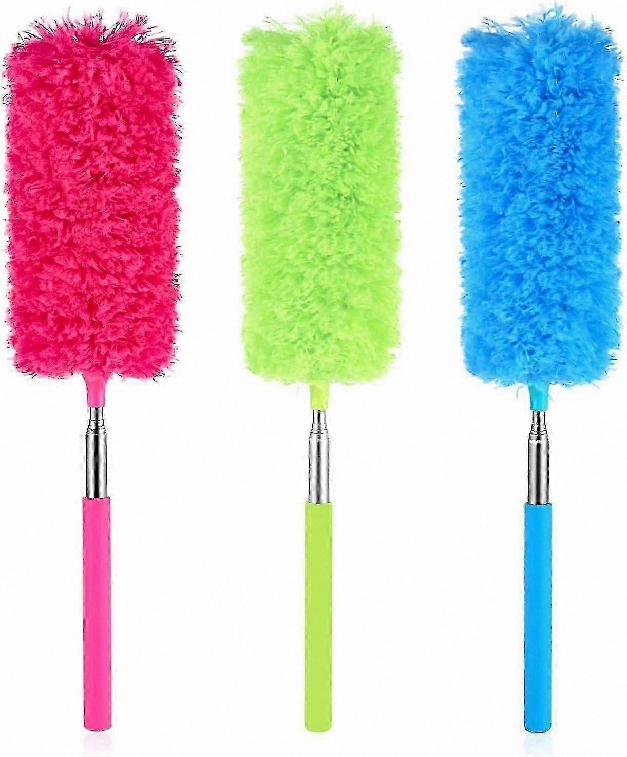 Adjustable Microfiber Duster with Extendable Handle, Washable Dusting Brush Head, 3 Pieces/Set (3 Colors Available)
