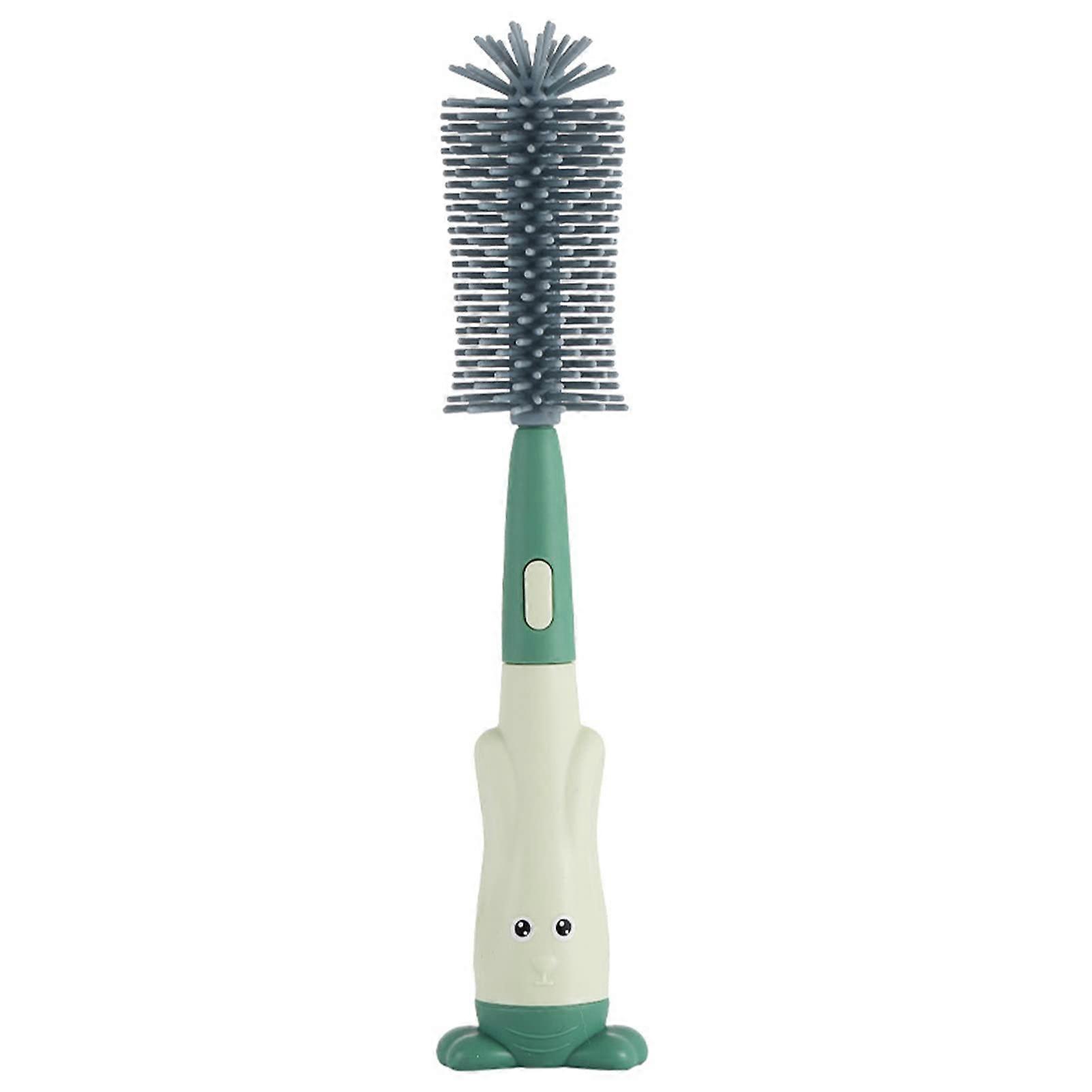 Baby Milk Bottle Brush - Soft Silicone Rabbit Shape Cleaning Brush for Straw, Green, BPA-Free, Easy to Clean