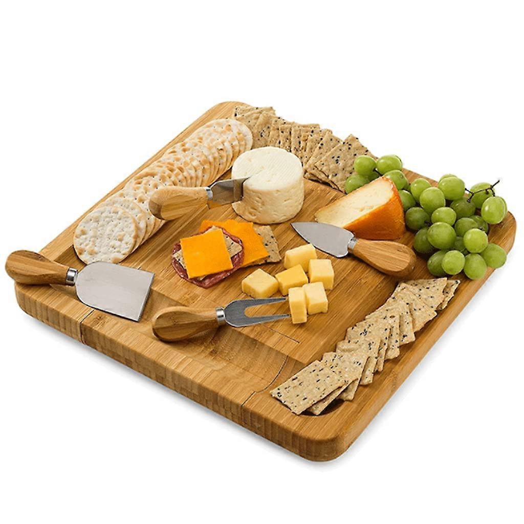 Bamboo Charcuterie Board Set with 4 Knives Drawer Gift