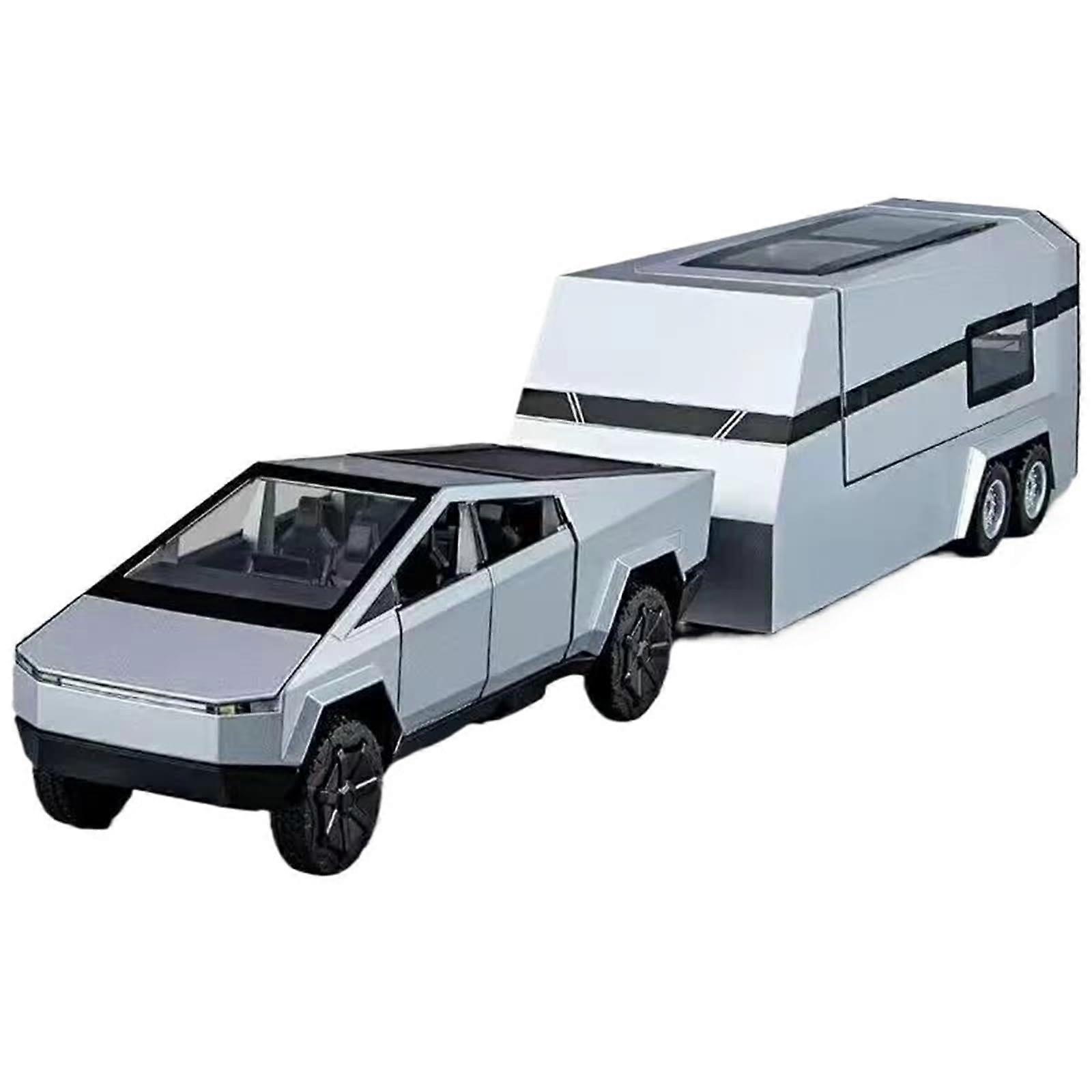 Diecast 1/32 For Tesla Cybertruck Scale Alloy Car Models Opening Doors Vehicle Model Display Ornaments Decorative Souvenirs (Silvery)