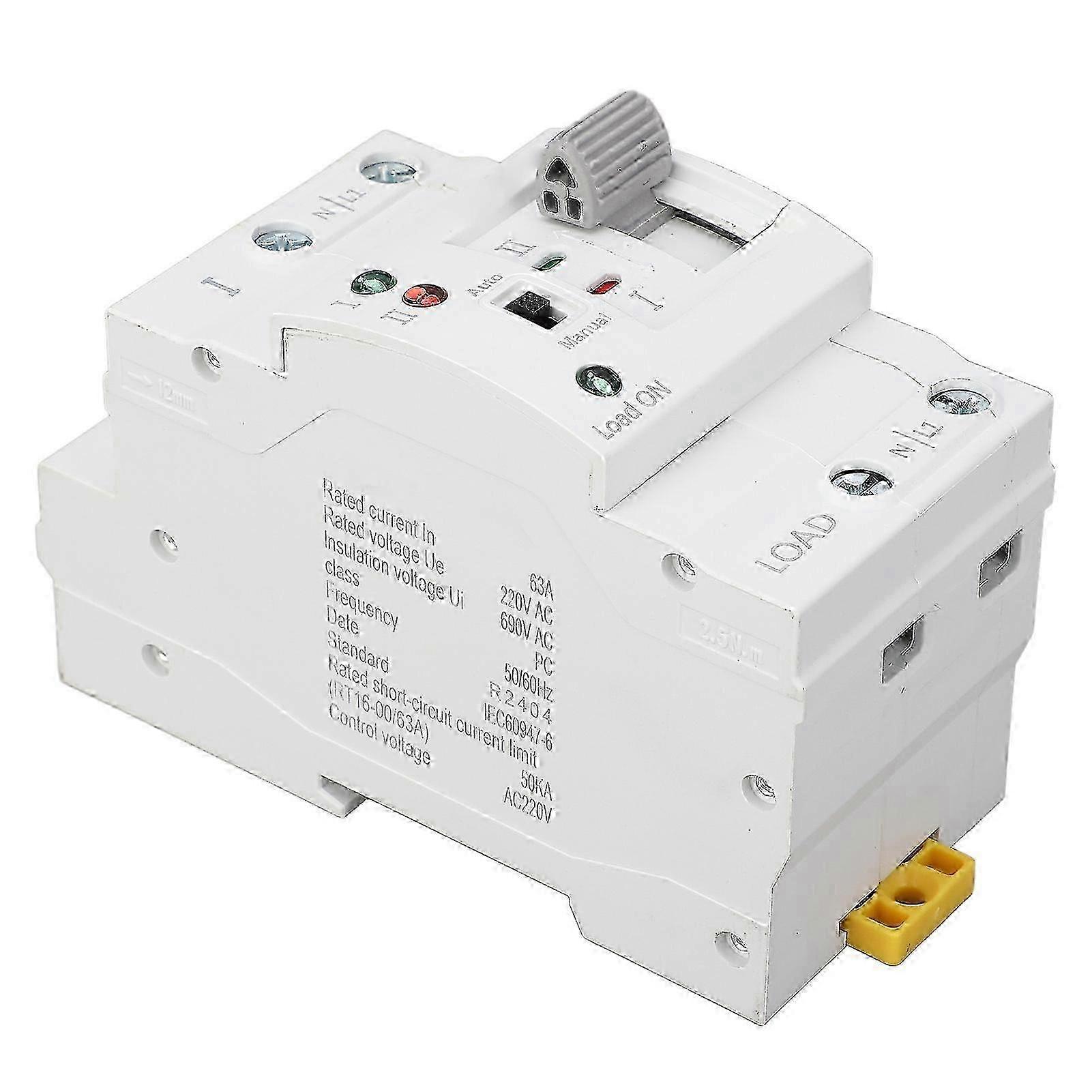 Dual Power 2P 63A Millisecond Automatic Transfer Switch ATS for 220V Power Transfer