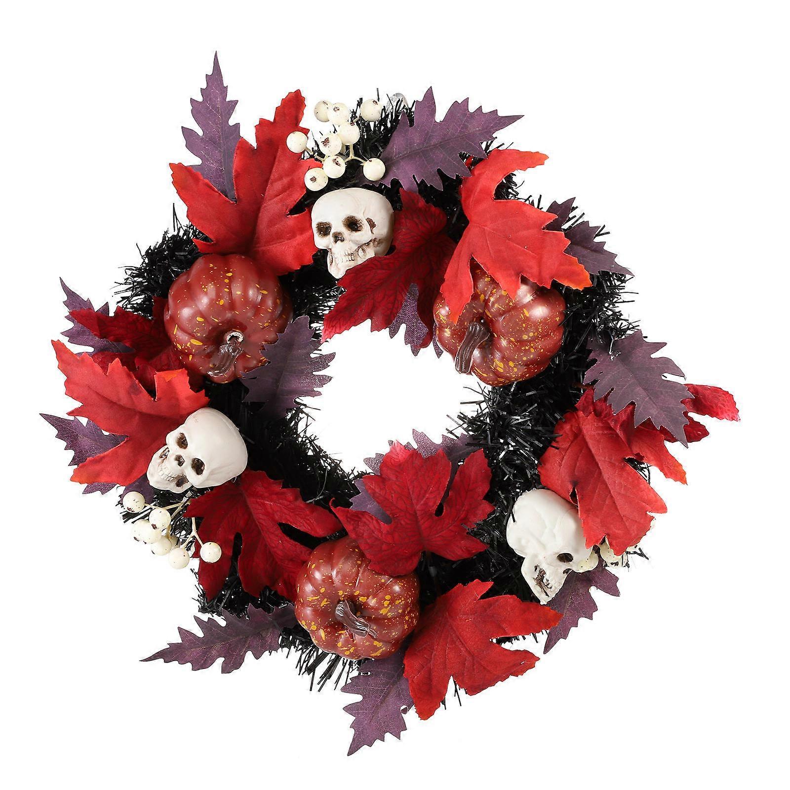Black Plastic Halloween Garland with Skull and Maple Leaf Design for Decor 1PC