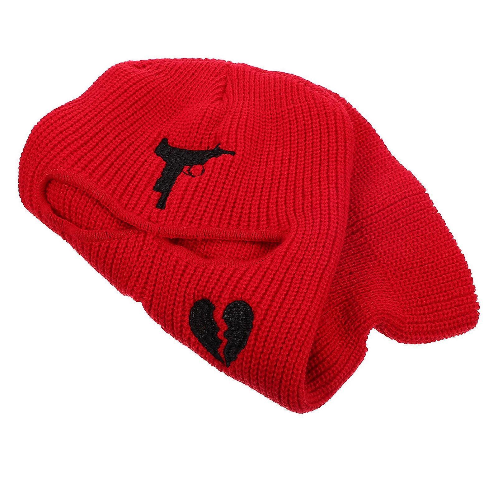 Unisex Ski Hat Full Face Coverage Red Acrylic Cold-Proof Function 1Set