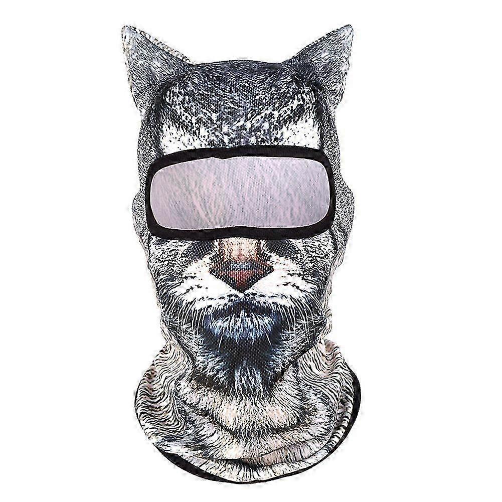3D Animal Print Breathable Balaclava for Cycling & Halloween - Full Face Mask Cat Design