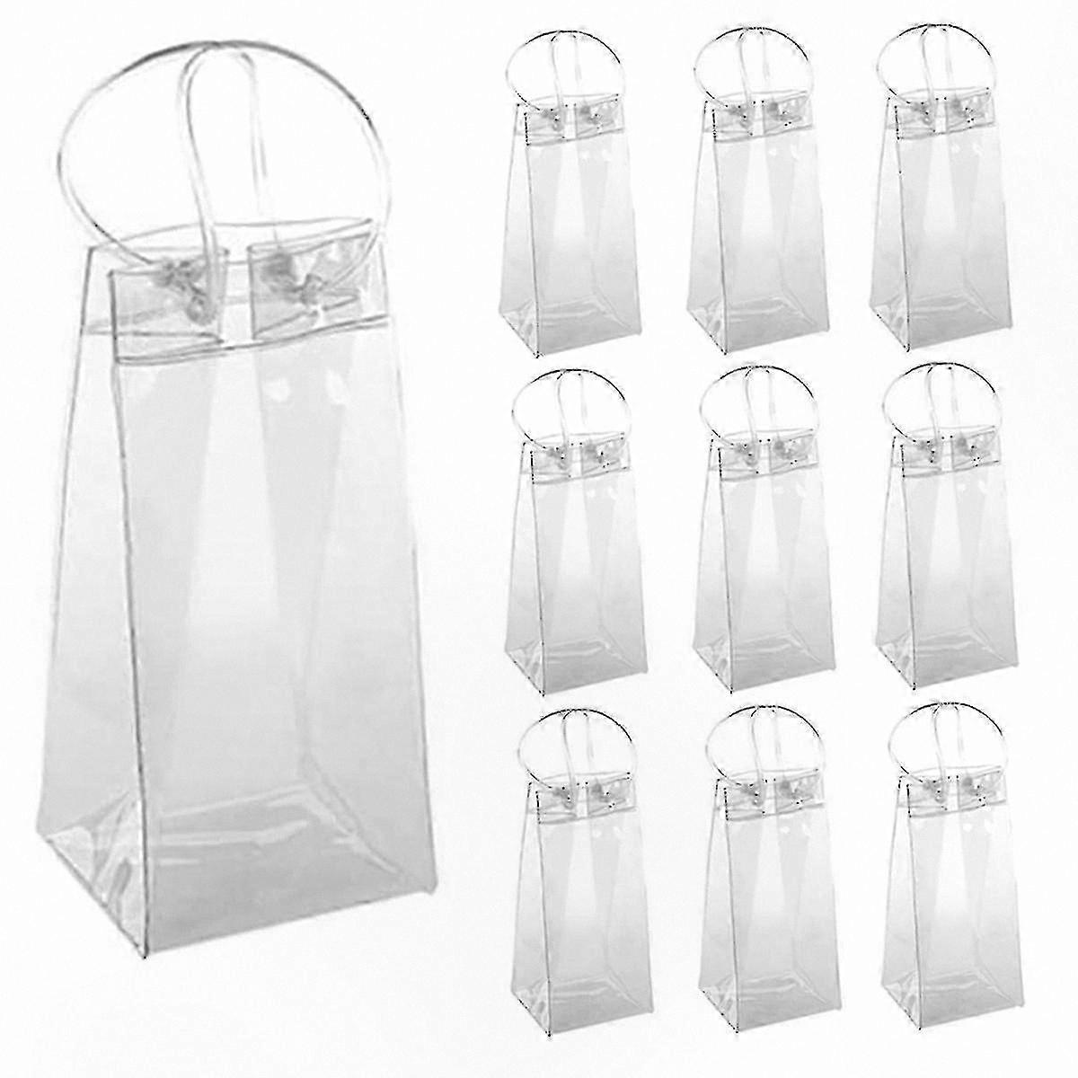 10-Pack Clear PVC Bottle Cooler Totes with Handles for Wine and Champagne Storage