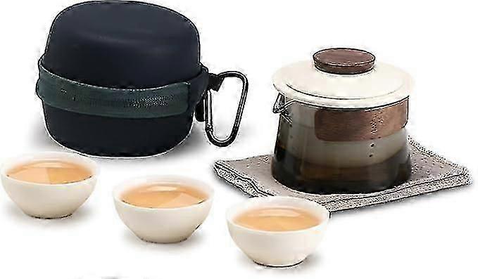 Travel Tea Set, Portable Chinese Kung Fu Tea pot, 1 Teapot 3 teacup Set with Tea Infuser, Portable All in One Gift Bag for Outdoor Picnic Business Hot