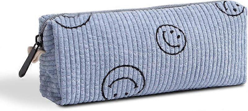 Smiley face pencil case, blue with mesh bag, can hold multiple pens