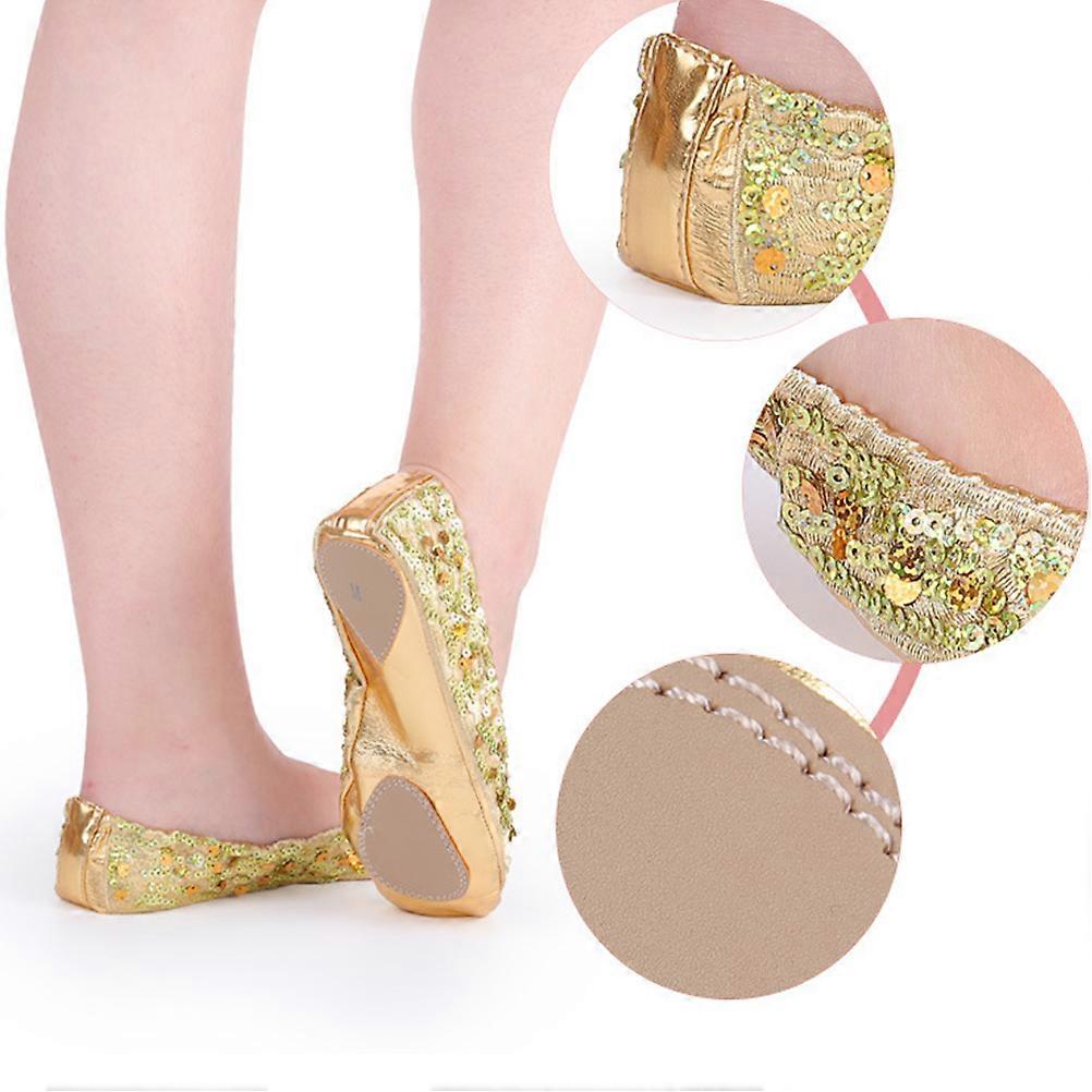 Dancing Shoes For Women Anti Slip Golden Color Round Plate Style Suitable For Various Dance Forms 1 Pair