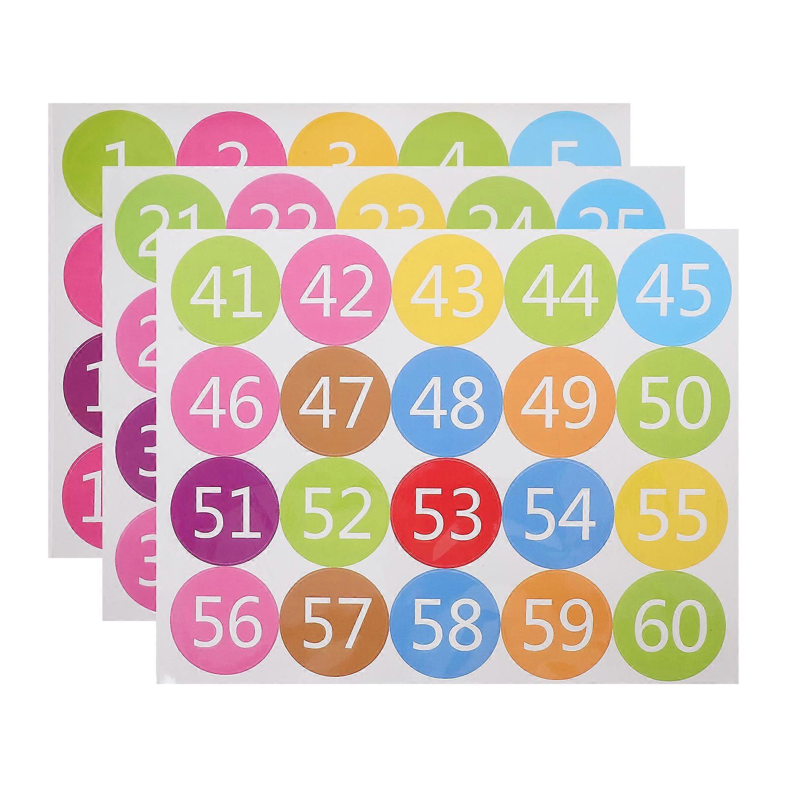 Colorful Number Stickers Digital Date Label for Organizing 3 Sheets