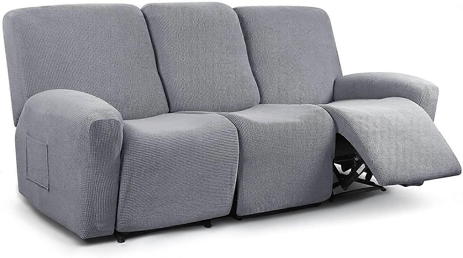 Recliner Sofa Covers Stretch Recliner Couch Covers For 1/2/3 Seats Reclining Slipcovers Soft Jacquard Pattern Furniture Protector, Light Grey