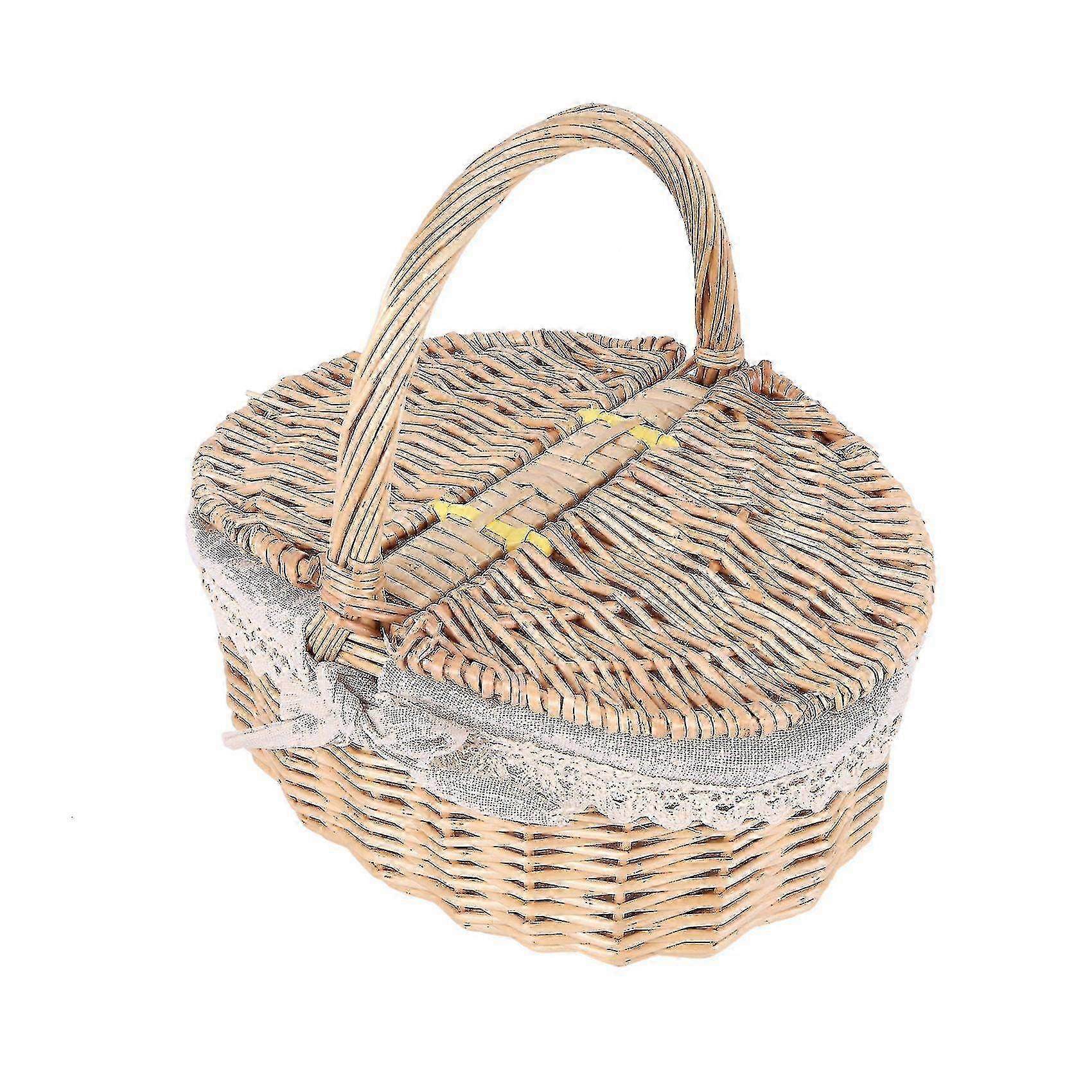 Handmade Wicker Basket With Handle Wicker Camping Picnic Basket Cover