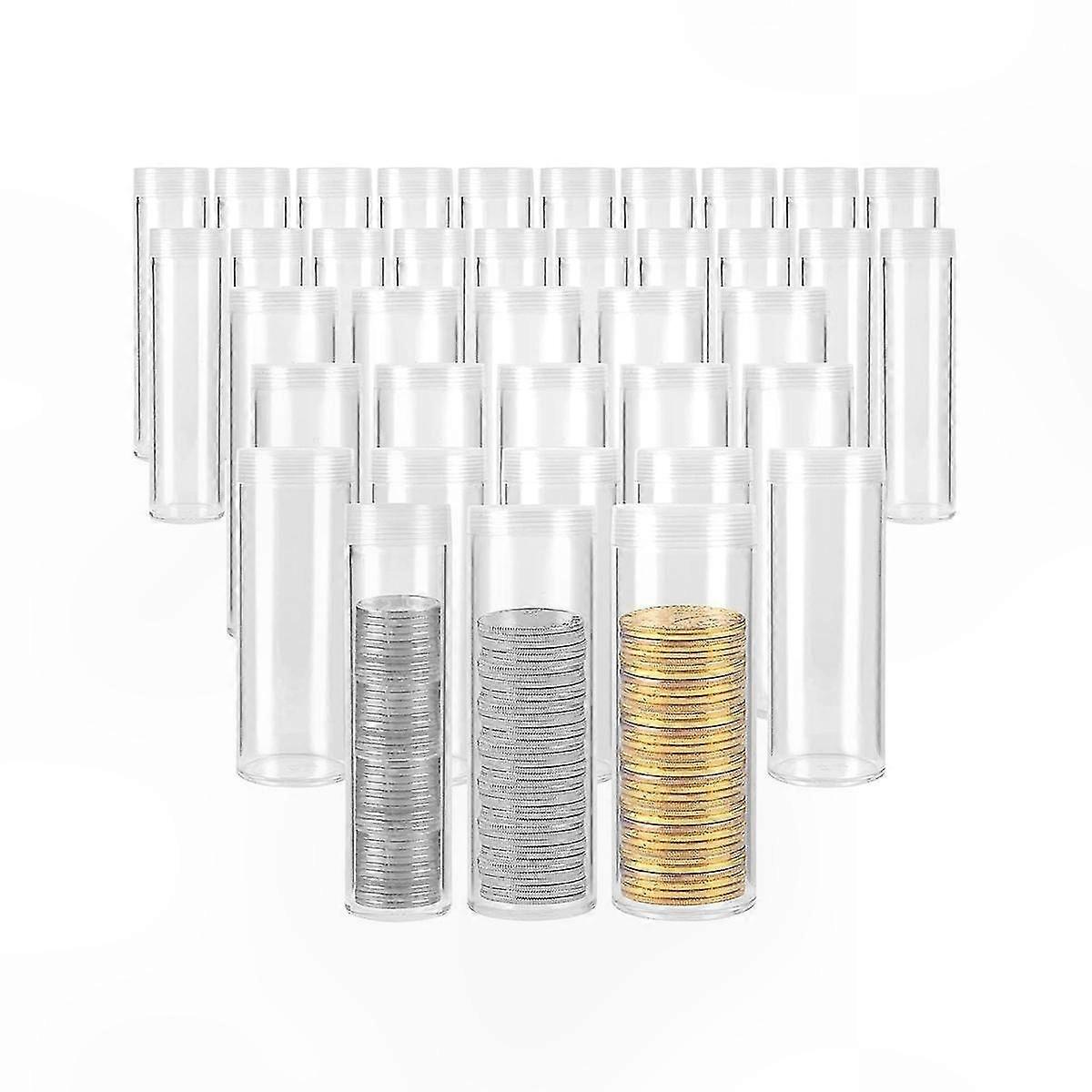 Assorted Clear Plastic Coin Storage Tubes, 35 Pieces