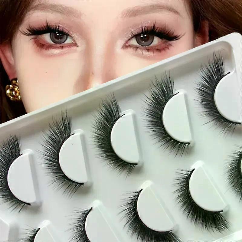 5Pairs Fox Eye Lash Wispy 3D Faux Mink Lashes Winged False Eyelashes Extension Natural Makeup Cat Eye Lashes Fluffy Soft Eyelash