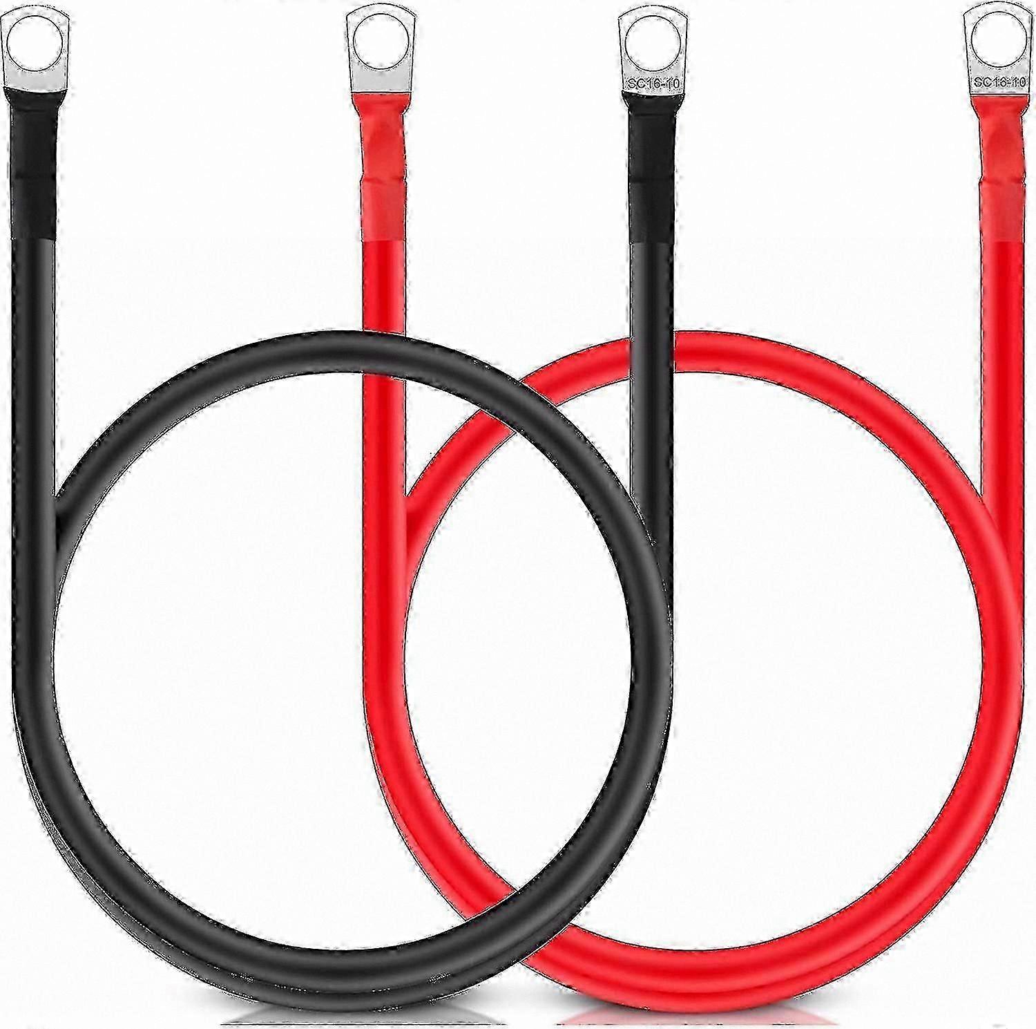 2-Pack 50cm 16mm Copper Battery Cables with M10 Ring Terminals for 12V Systems