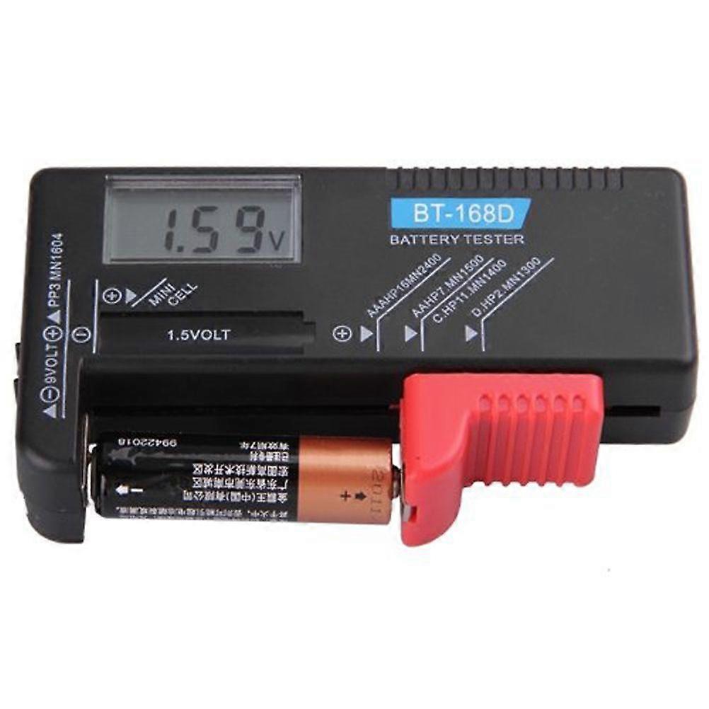 BT-168D Universal Digital LCD 9V 1.5V AA AAA Cell Button Batterietester Checker (Schwarz)