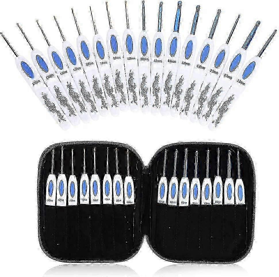 Crochet Hooks Set 16PCS with Portable Case for DIY Hand Knitting Art for Lovers(Blue)
