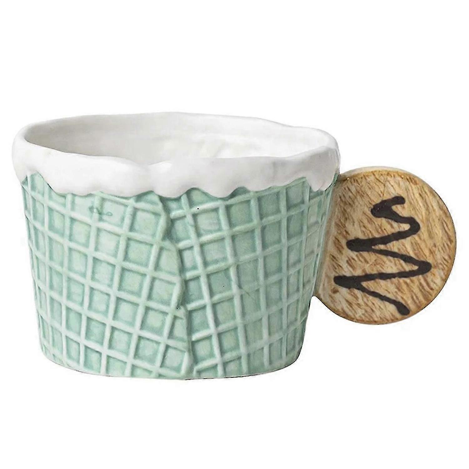 Cookie Water Cup Cute Ceramic Mug,Green,Round Handle