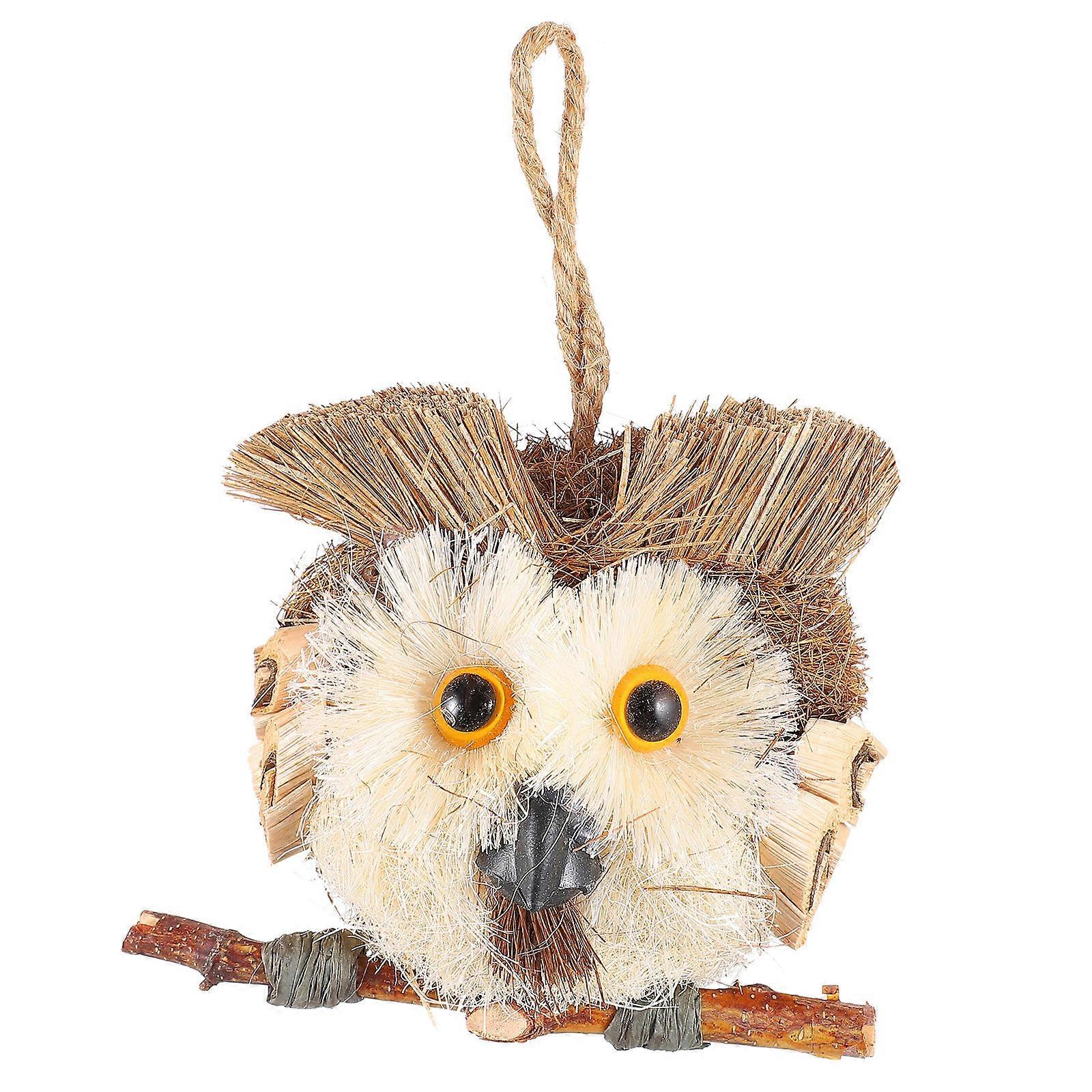 1Pcs Straw Woven Owl Pendant for Decoration Light Brown Decorative Craft