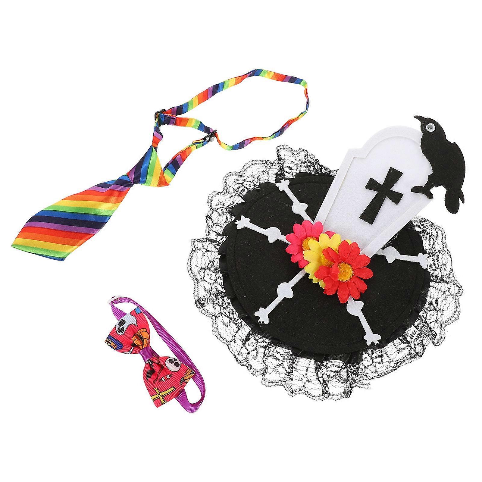 Halloween Pet Collar Bowtie Set for Decoration Use 2Sets Plush Material