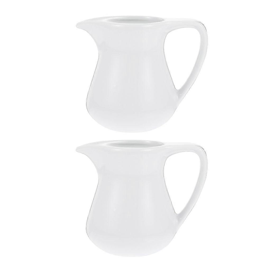 Coffee Latte Art Cup Ceramic Milk Pitcher for Home Use 2Pcs White
