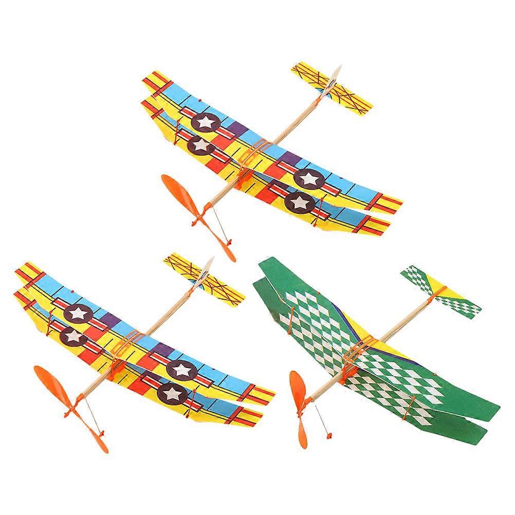 Elastic Band Airplanes Biplane for Parent-Child Relationship Improvement Kids Playthings Foam Plastic and Wood for Practical Ability Improvement 3Pcs