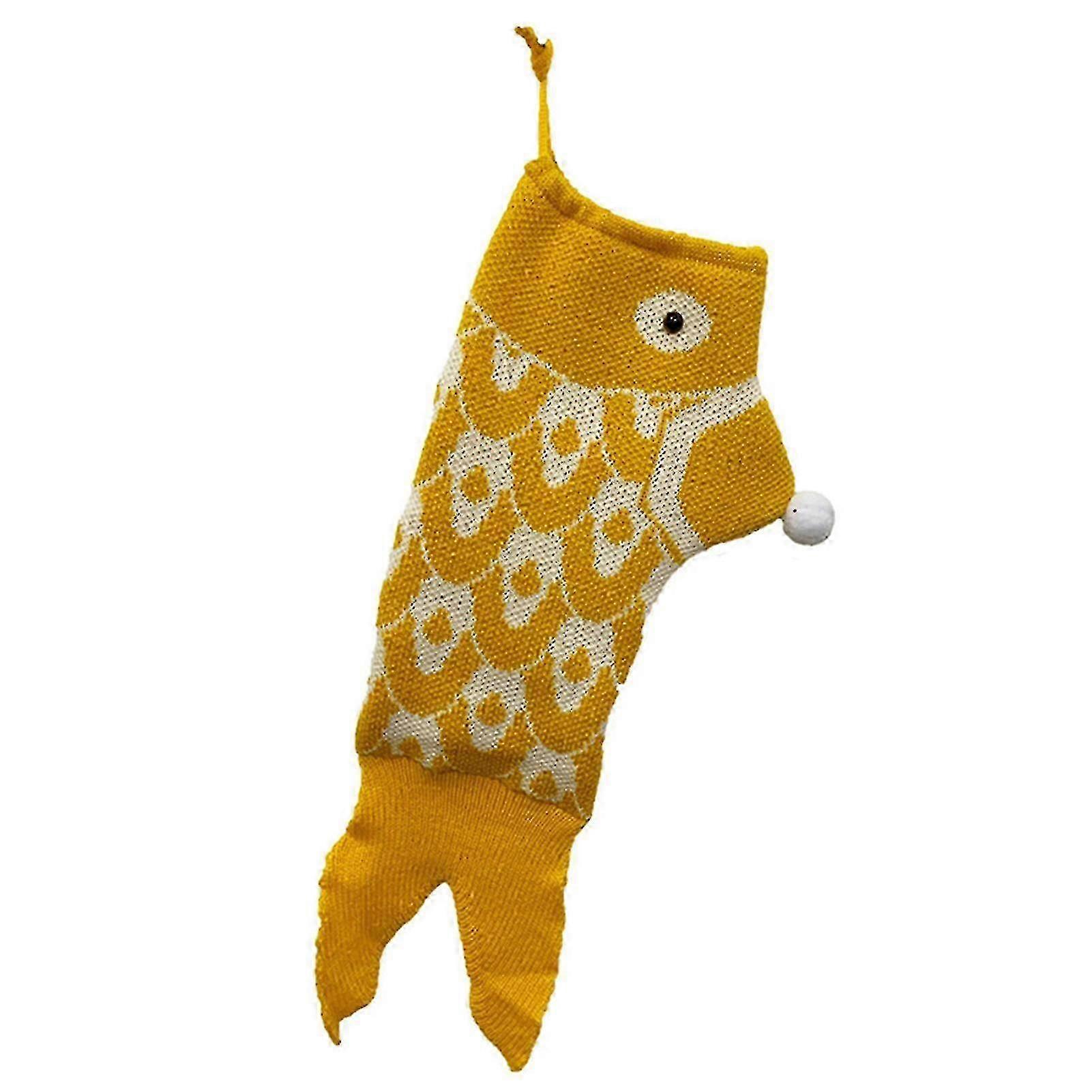 Christmas Stocking Fish Shaped Mermaid Knitted Drawstring Xmas Socks Tree Decor A