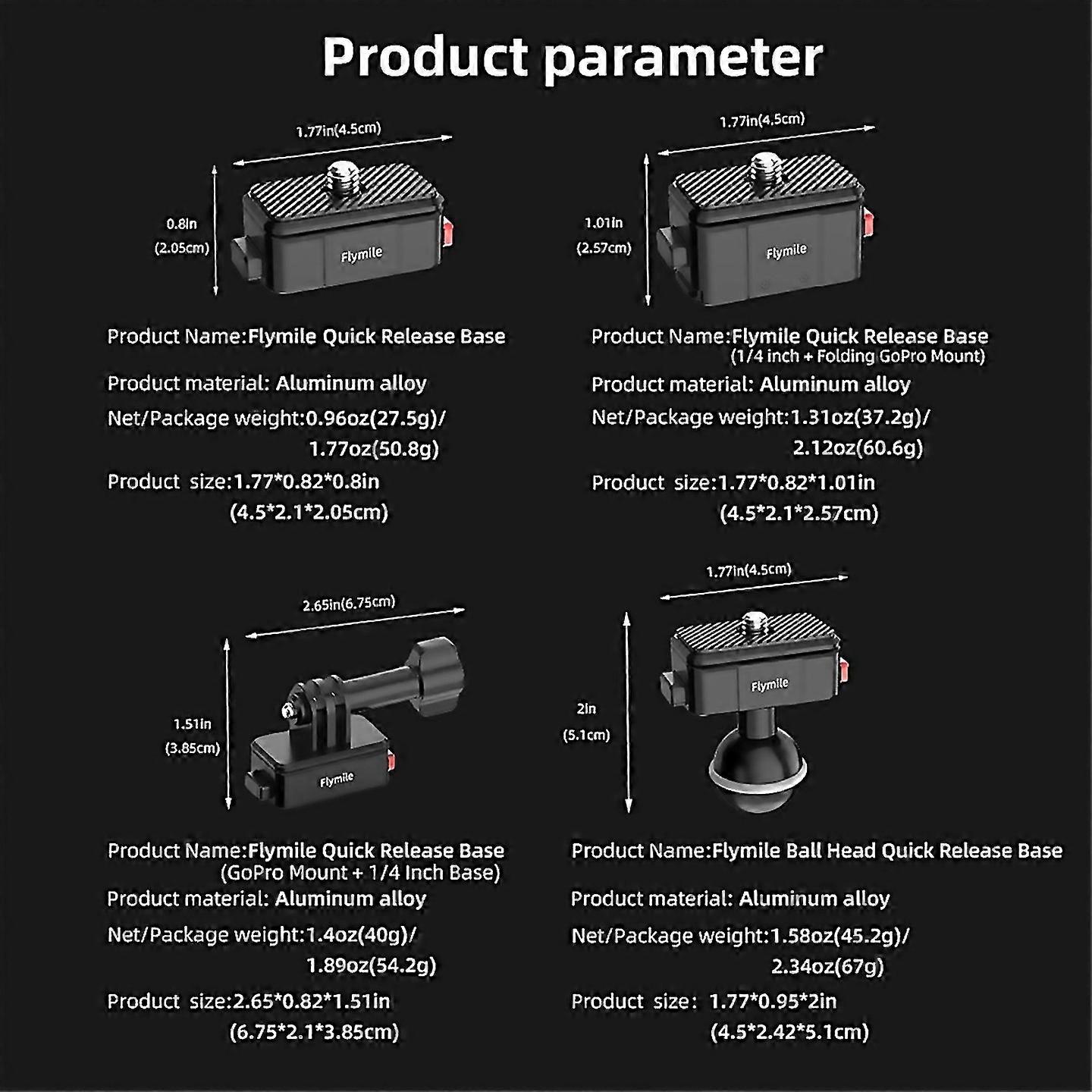For Flymile Sport Camera Quick Release Mount For Action 34 Camera Basea
