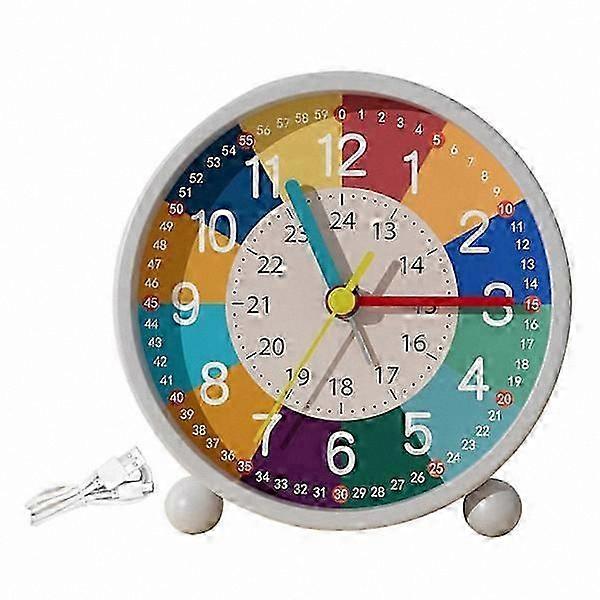 Analog Kids Clock, Silent Time Learning Device, White Finish