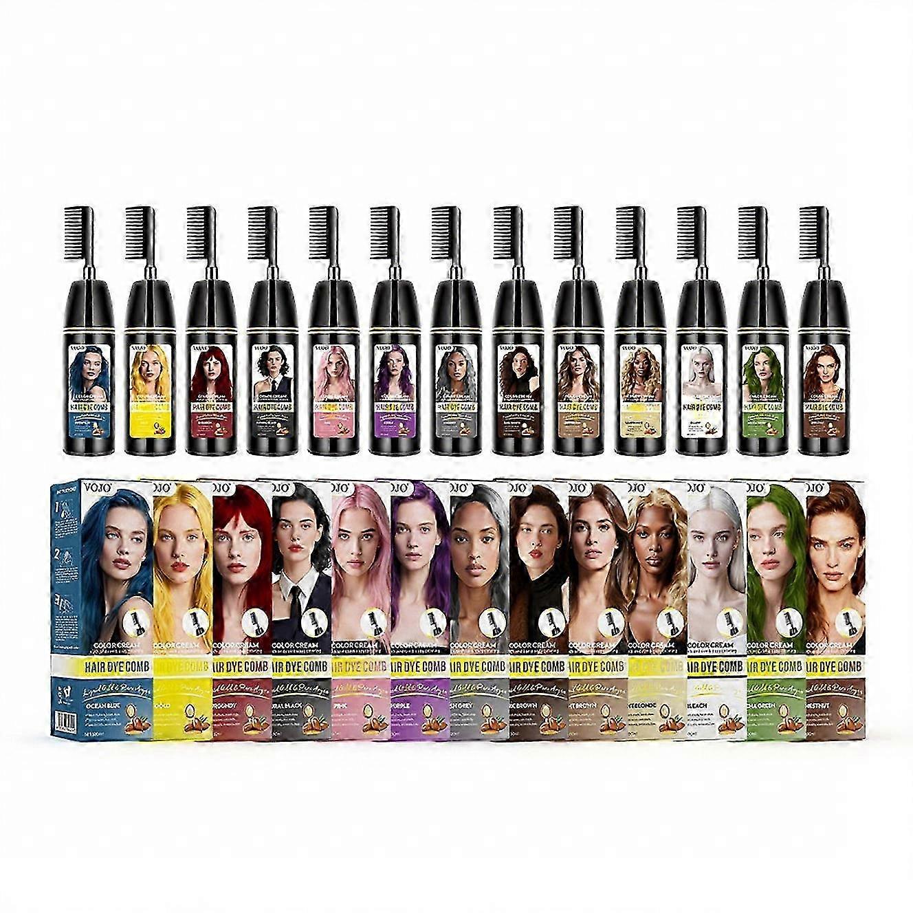 VOJO 2-in-1 Hair Dye Comb with Color Cream, Easy Click & Brush Application, Herbal Formula for Gentle Home Use