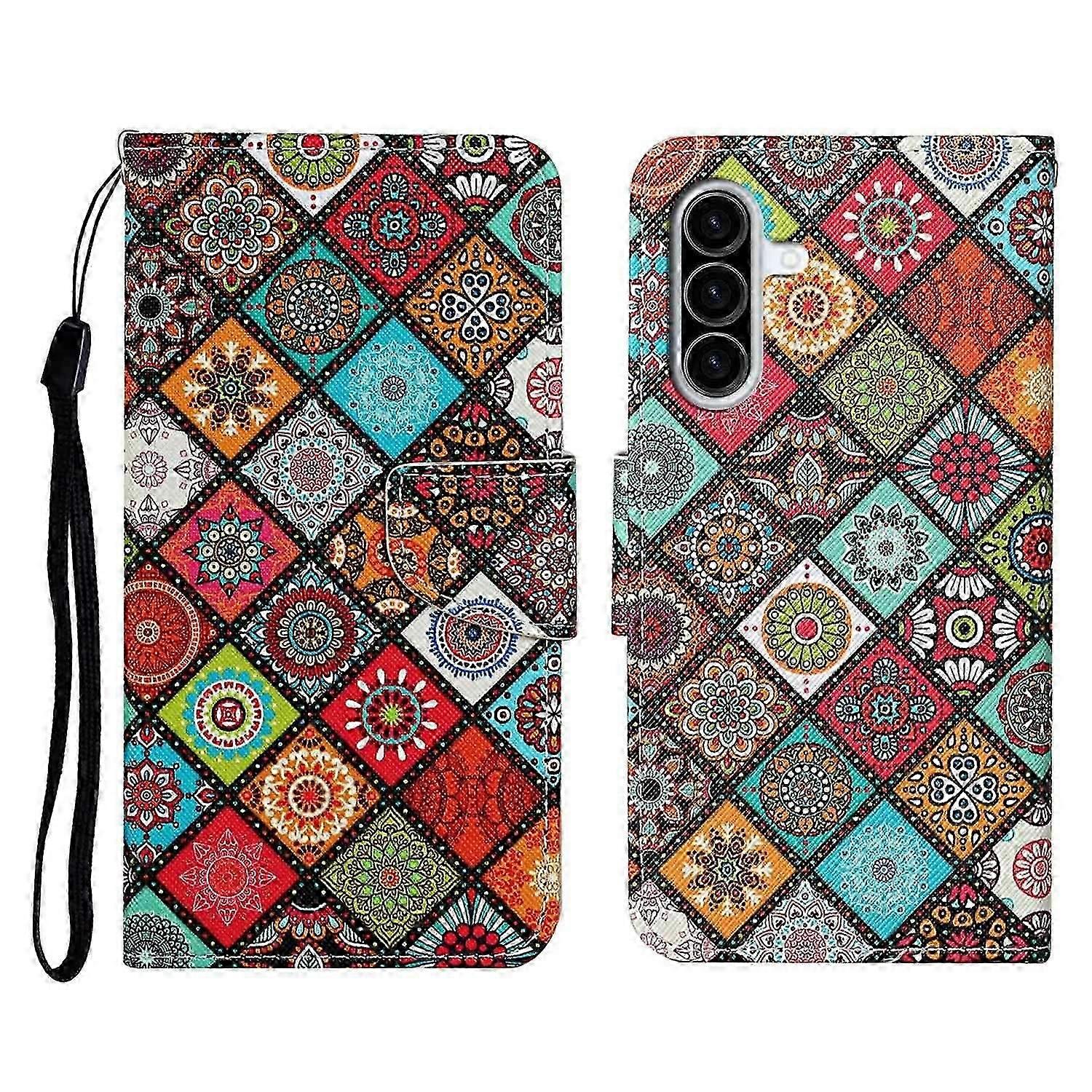 Samsung Galaxy A36 5G Ethnic Style Pattern Protective Folio Phone Cover with Wrist Strap