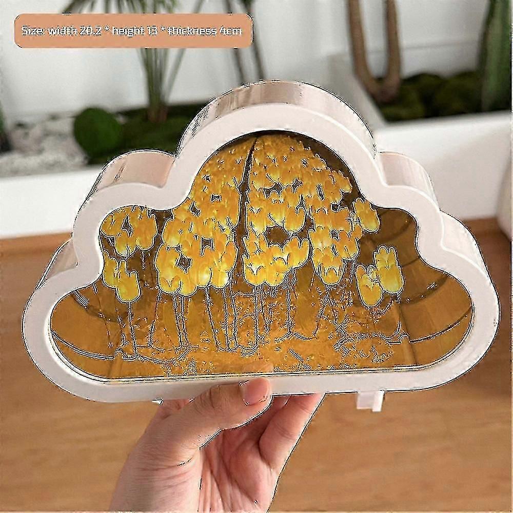 Cloud Mirror Night Light, Handmade Tulip DIY Lamp with Built-in Battery for Home Decor