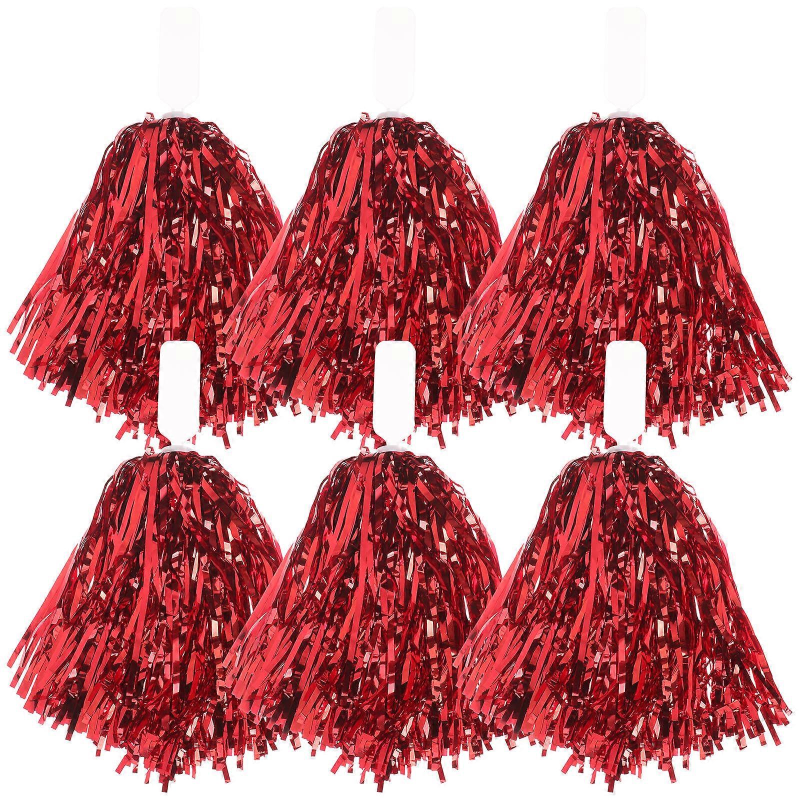 Reusable Cheerleading Pom Poms Hand Flower Balls for Playing 6Pcs Red